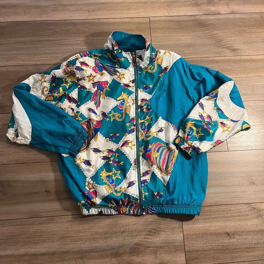 Vintage Lavon Snort Fish Blue Athletic Casual Windbreaker Jacket